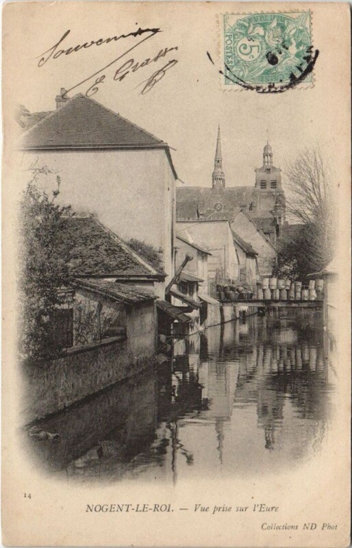 Carte postale ancienne Nogent-le-Rotrou-Vue prise sur l'Eure à Nogent-le-Rotrou