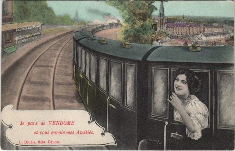 Carte postale ancienne Je pars de Vendome et vous envoie mes Amities
