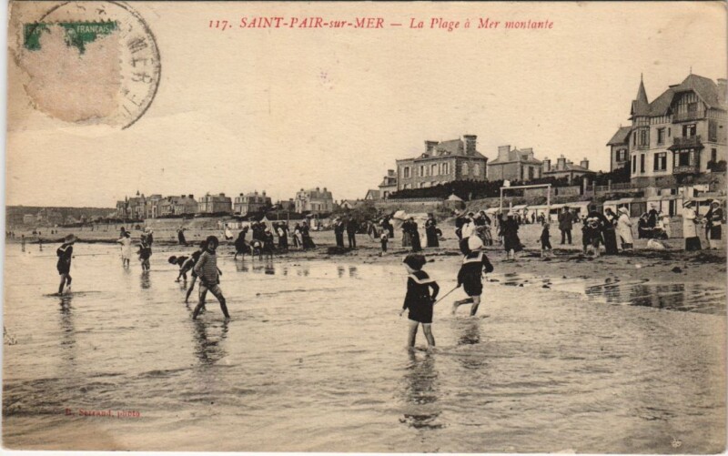 Carte postale ancienne Saint-Pair-sur-Mer-La Plage a Mer montante à Saint-Pair-sur-Mer