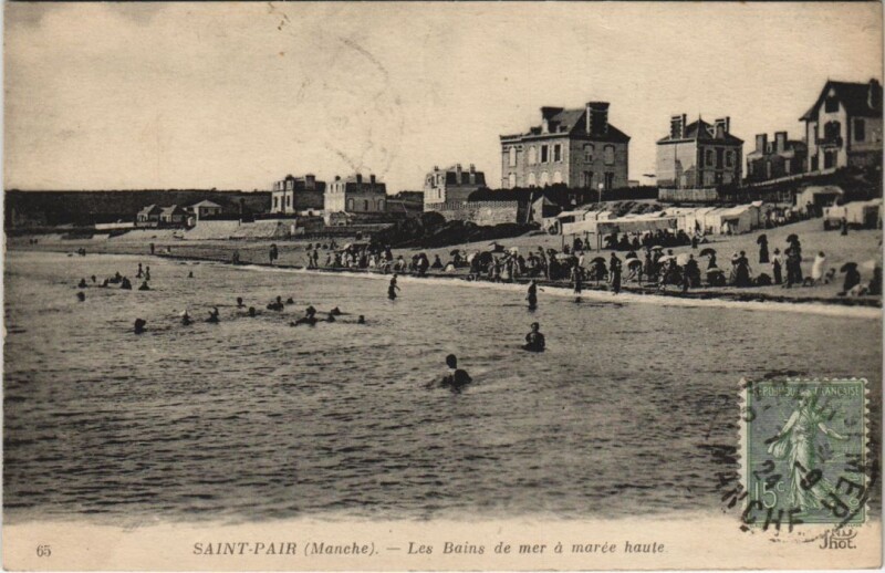 Carte postale ancienne Saint-Pair-Les Bains de Mer a Marée haute