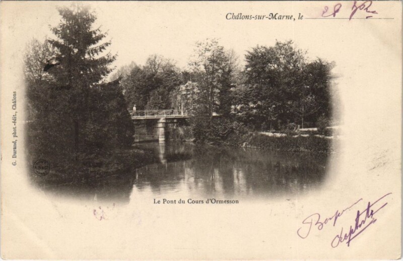 Carte postale ancienne Chalons-sur-Marne - Le Pont du Cours d'Ormesson à Ormes