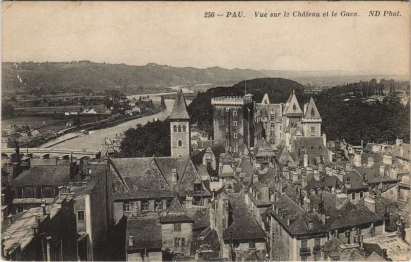 Carte postale ancienne Pau - Vue sur le Chateau et le Gave à Pau