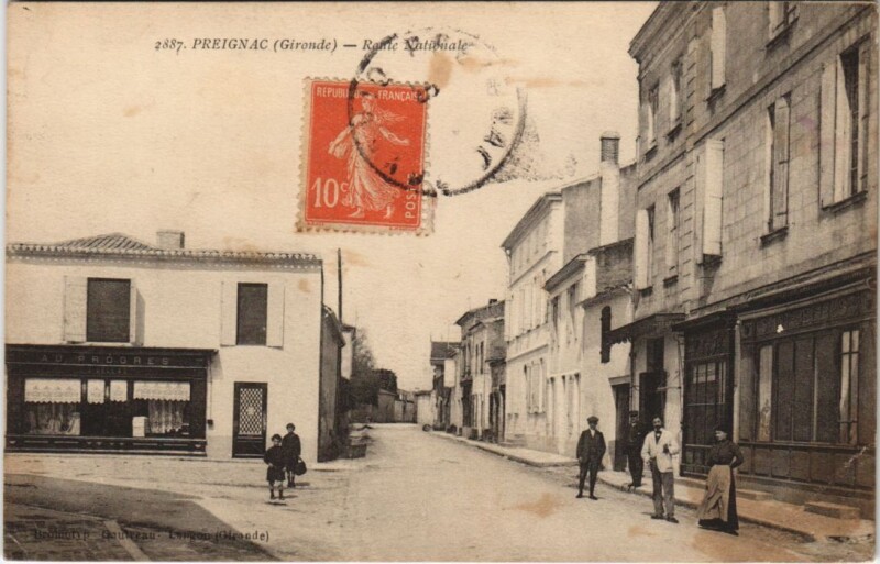Carte postale ancienne Preignac-Route Nationale à Preignac