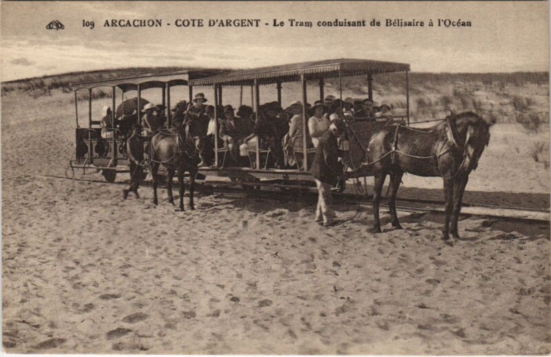 Carte postale ancienne Arcachon-Vote d'argent-Le Tram conduisant de Bélisaire a l'Océan à Arcachon