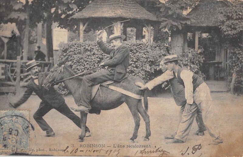 Carte postale ancienne Robinson - L'Ane Recalcitrant