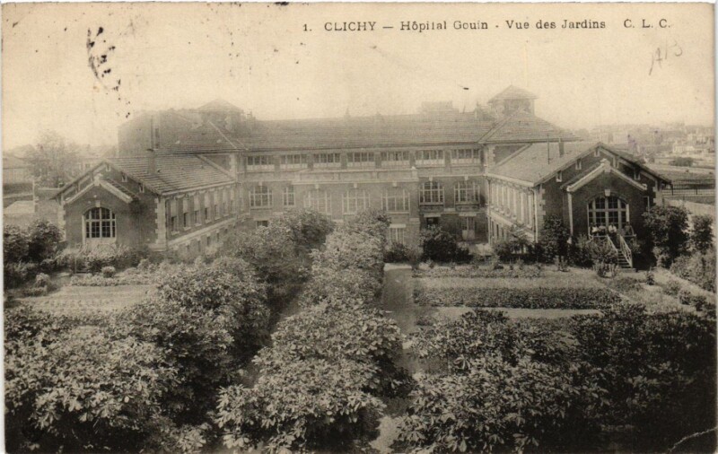 Carte postale ancienne Hôpital Gouin - Vue des Jardins à Clichy