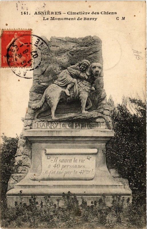 Carte postale ancienne Asnieres - Cimetiere des Chiens - Le Monument de Barry
