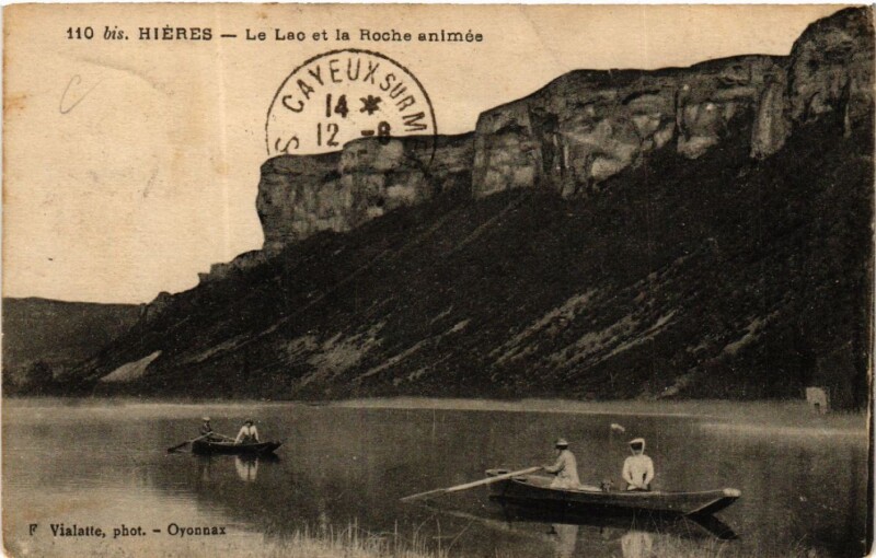Carte postale ancienne Hieres - Le Lac et la Roche animée à Roche