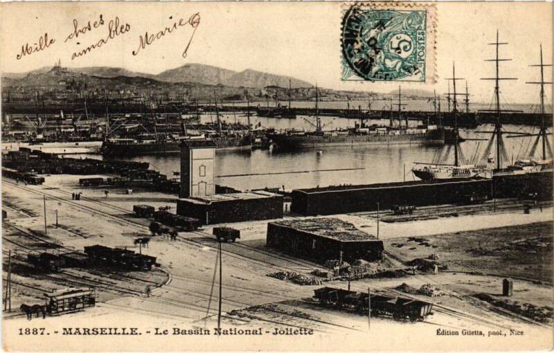 Carte postale ancienne Marseille - La Bassin National-Joliette à Marseille
