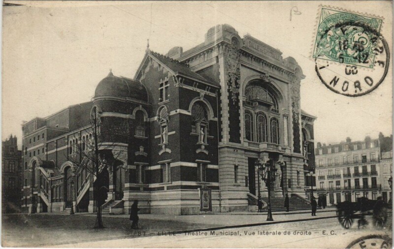 Carte postale ancienne Lille Théatre Municipal vue latérale de droite à Lille