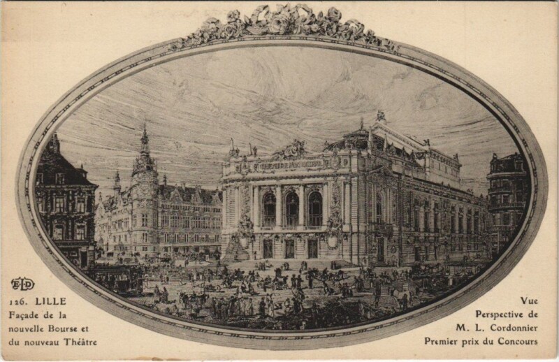 Carte postale ancienne Lille Facade de la nouvelle Bourse. Nouveau Théatre à Lille