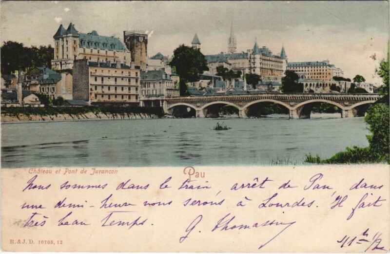 Carte postale ancienne Pau - Chateau et Pont de Jurancon à Pau