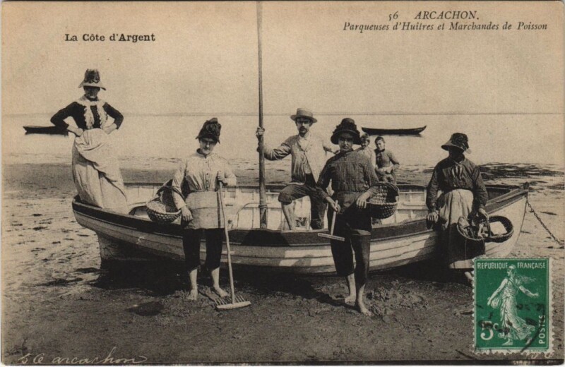 Carte postale ancienne Arcachon-Parqueuses d'Huitres et Marchandes de Poisson à Arcachon