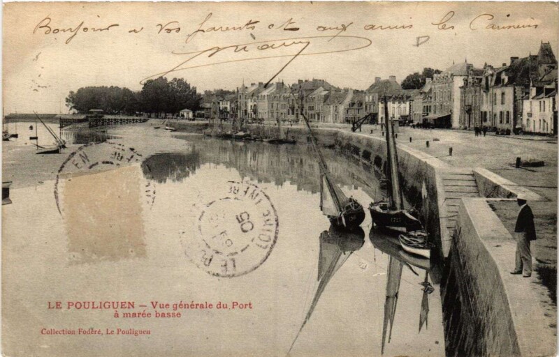 Carte postale ancienne Le Pouliguen - Vue générale du Port a marée basse au Pouliguen