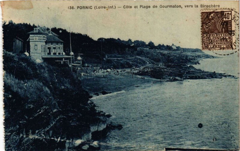 Carte postale ancienne Pornic - Cote et Plage de Gourmalon vers la Birochere à Pornic