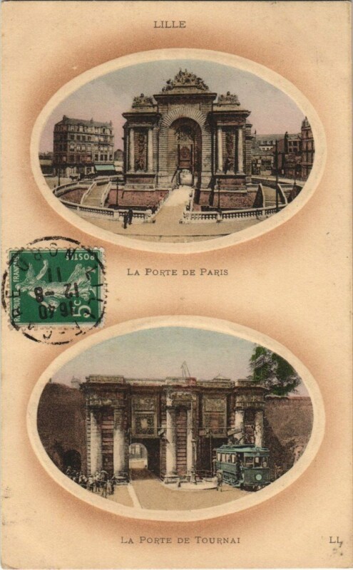 Carte postale ancienne Lille La Porte de Paris. La Porte de Tournai à Lille