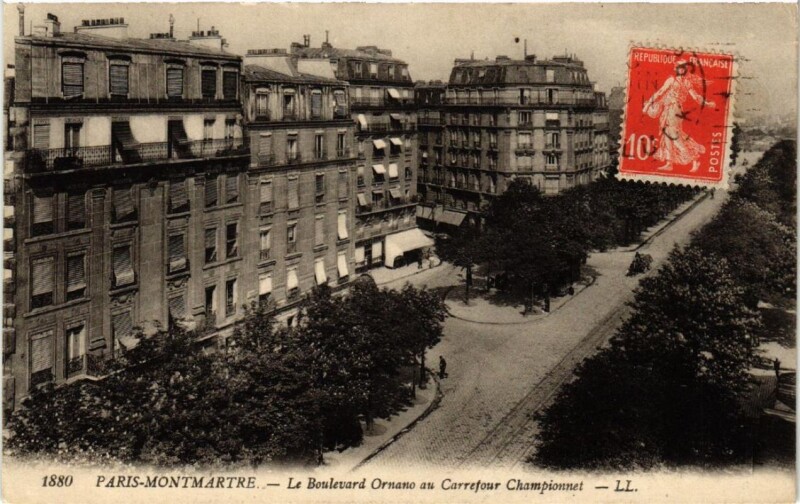 Carte postale ancienne Montmartre - Le Boulevard Ornano au Carrefour Championnet à Paris 18e