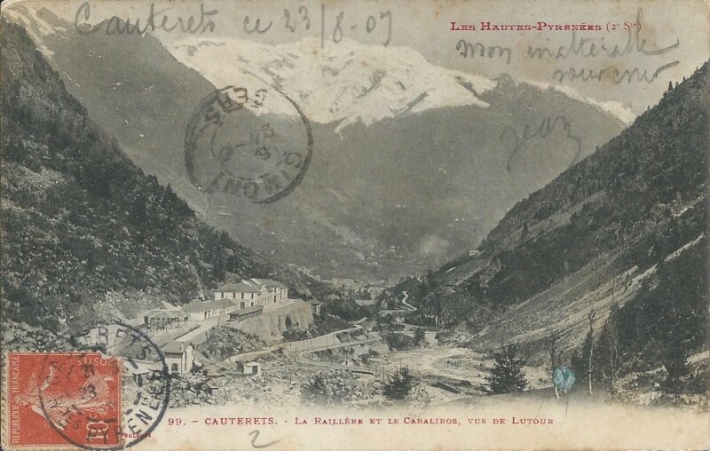 Carte postale ancienne La Raillère et le Cabaliros, vus de Lutour à Cauterets
