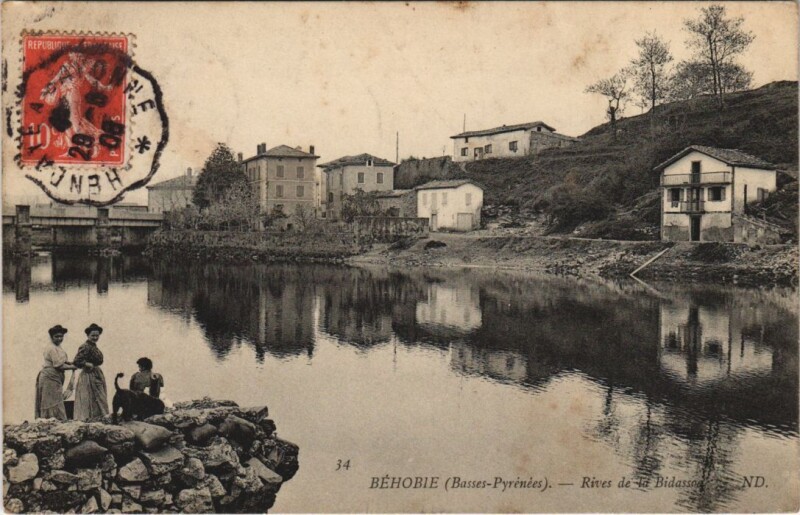 Carte postale ancienne Behobie Rives de la Bidassoa France