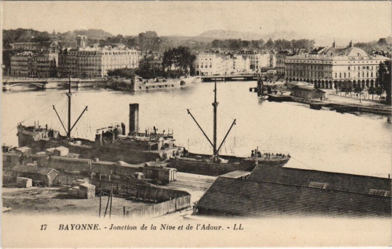Carte postale ancienne Bayonne Jonction de la Nive France à Bayonne