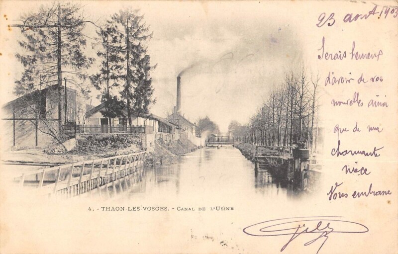 Carte postale ancienne Thaon Les Vosges - Canal De L'Usine