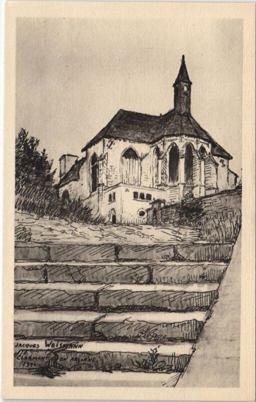 Carte postale ancienne Clermont-en-Argonne L'Eglsie d'ap un dessin de J Weismann à Clermont-en-Argonne