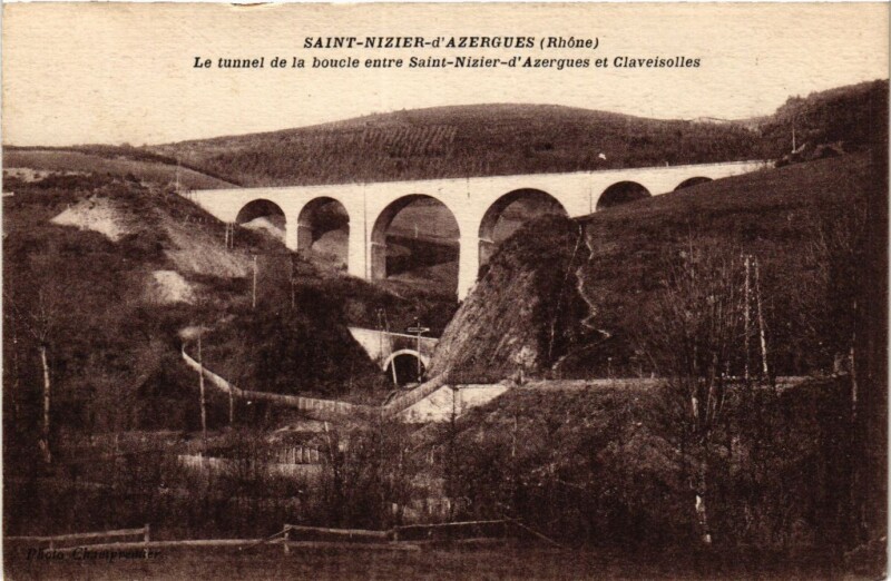 Carte postale ancienne Saint-Nizier d'Azergues - Le tunnel de la boucle entre Saint-Nizier à Saint-Nizier-d'Azergues
