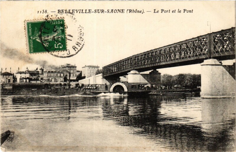 Carte postale ancienne Belleville-sur-Saone - Le Port et le Pont