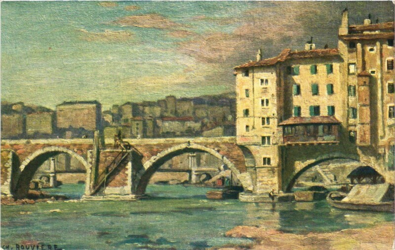 Carte postale ancienne Lyon Ancien - Le Pont du Change en 1850