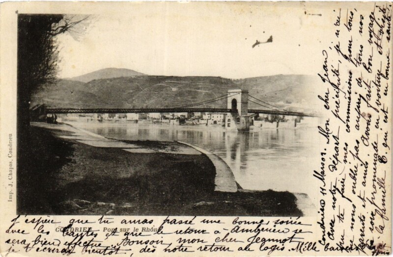 Carte postale ancienne Condrie - Pont sur le Rhone