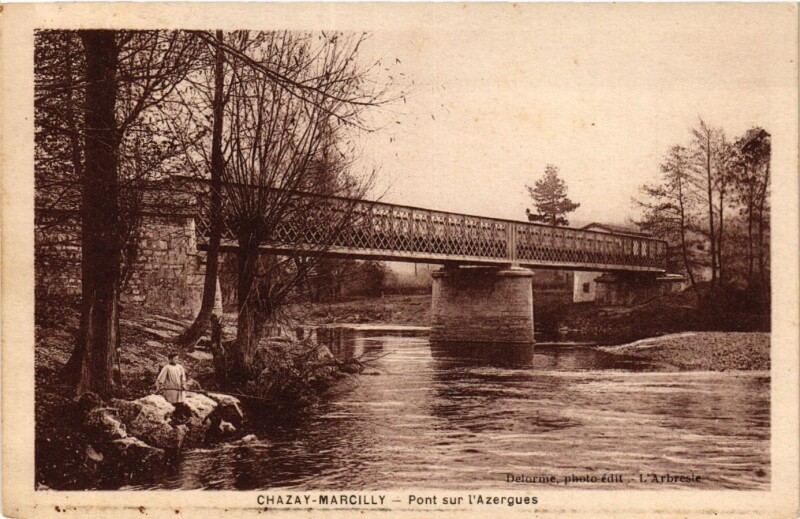Carte postale ancienne Chazay Marcilly - Pont sur l'Azergues