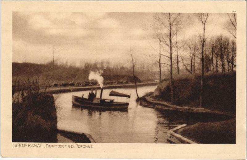 Carte postale ancienne Peronne Somme Kanal Dampfboot