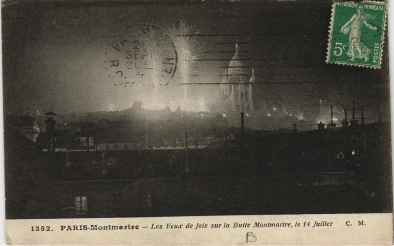 Carte postale ancienne Paris 18e Montmartre Fireworks Feux de Joie