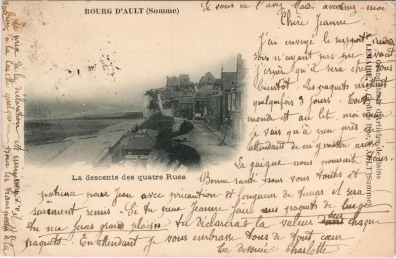 Carte postale ancienne Bourg D'Ault La descente des quatre Rues