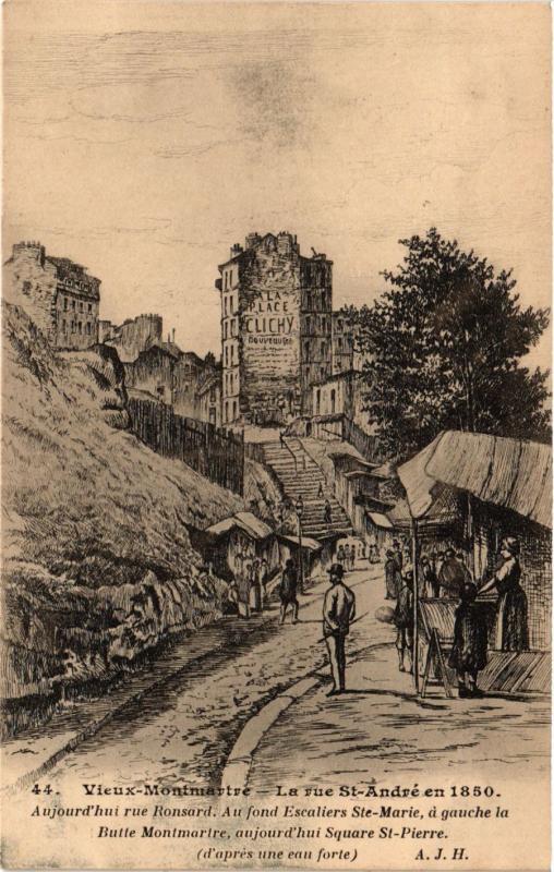 Carte postale ancienne Vieux Montmartre - La Rue Saint-André en 1850 à Paris 18e