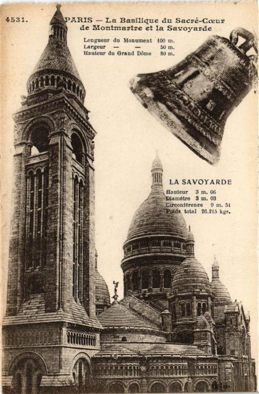 Carte postale ancienne La Basilique du Sacré-Coeur de Montmartre et la Savoyarde à Paris 18e