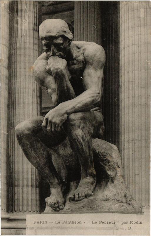 Carte postale ancienne Paris 5e-La Panthéon-Le Penseur par Rodin à Paris 5e
