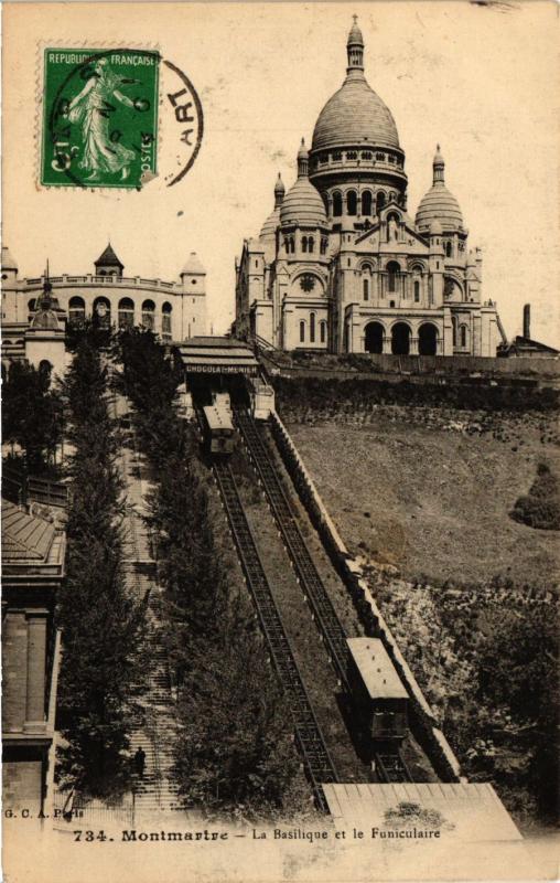 Carte postale ancienne Montmartre - La Basilique et le Funiculaire à Paris 18e