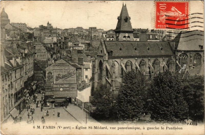 Carte postale ancienne Paris 5e-Eglise Saint Médard-vue panoramique à Paris 5e