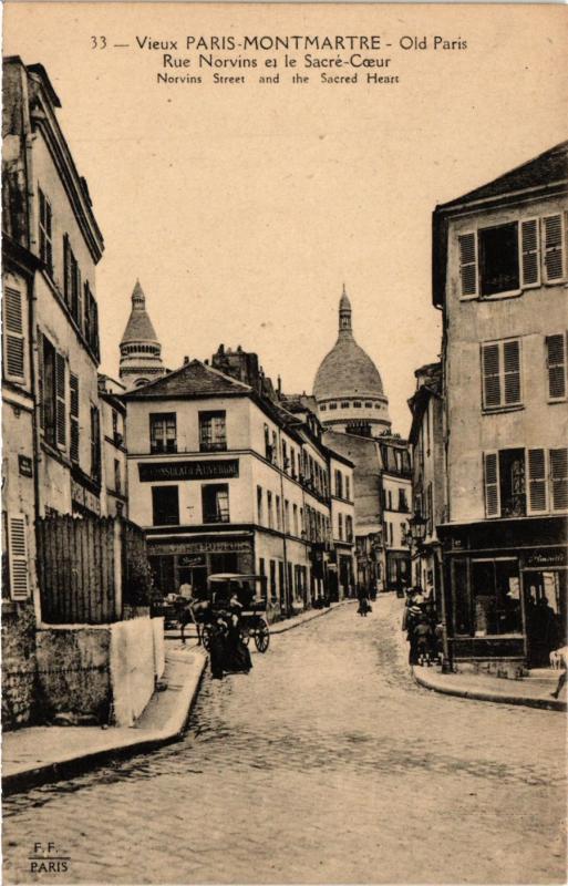 Carte postale ancienne Montmartre - Rue Norvins et le Sacré-Coeur à Paris 18e