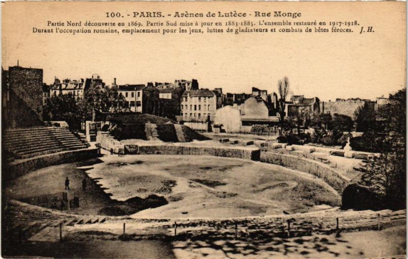Carte postale ancienne Paris 5e-Arénes de Lutéce-Rue Monge à Paris 5e