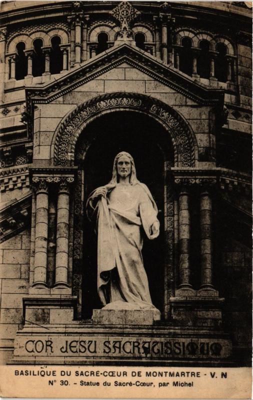 Carte postale ancienne Basilique du Sacré-Coeur de Montmartre - Statue du Sacré-Coeur à Paris 18e
