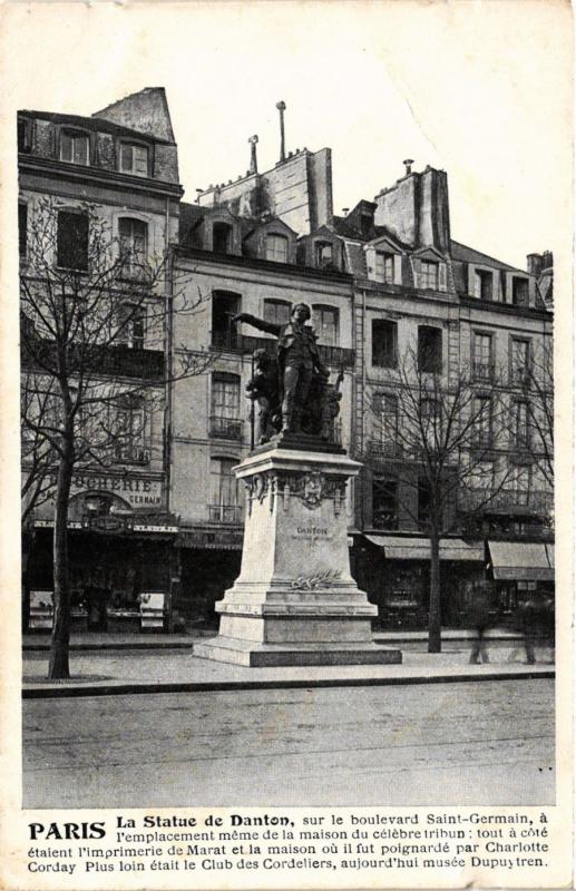 Carte postale ancienne Paris 6e Paris-La Statue de Danton à Paris 6e