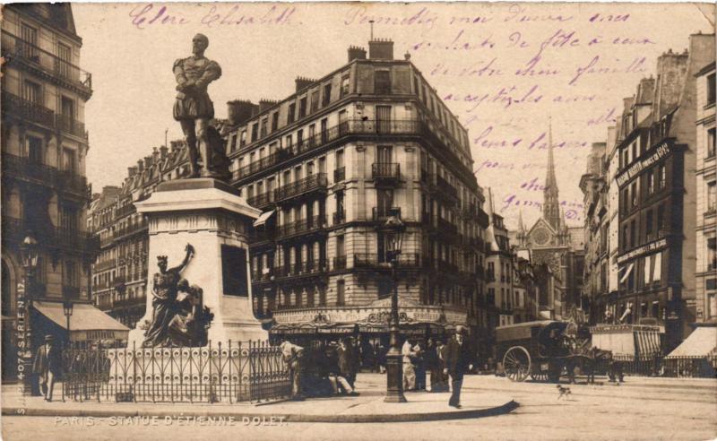 Carte postale ancienne Paris 5e-Statue d'Etienne Dolet à Paris 5e