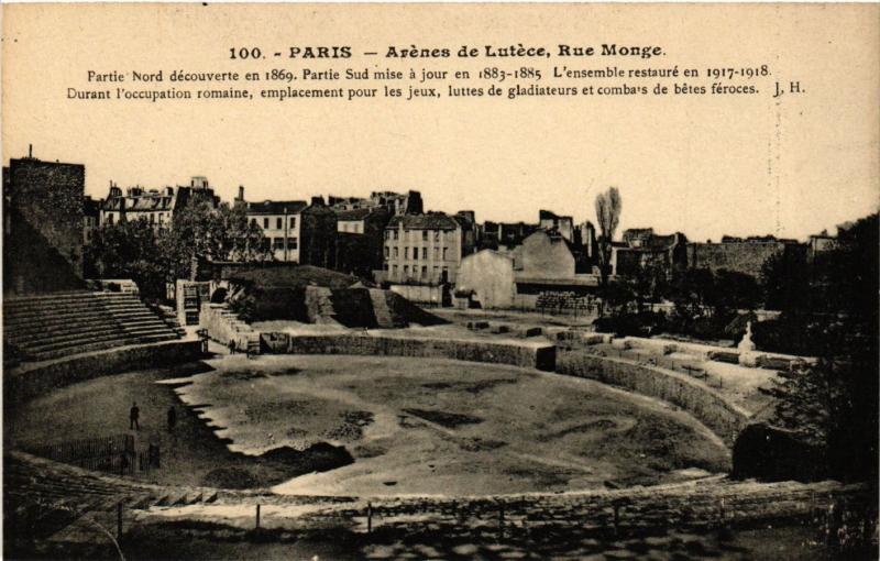 Carte postale ancienne Paris 5e-Arénes de Lutéce-Rue Monge à Paris 5e
