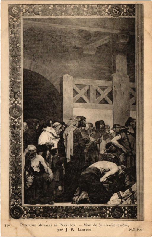 Carte postale ancienne Paris 5e-Peintures Murales du Panthéon-Mort de Sainte-Geneviéve à Paris 5e