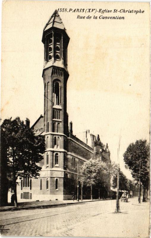 Carte postale ancienne Eglise Saint-Christophe - Rue de la Convention à Paris 15e