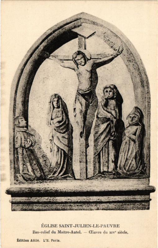 Carte postale ancienne Paris 5e-Eglise Saint Julieen le Pauvre-Bas Relief du Maitre Autel à Paris 5e