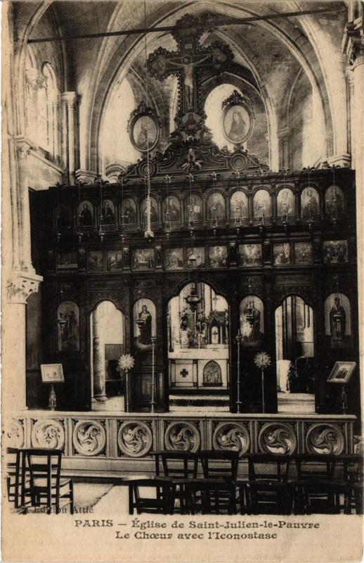 Carte postale ancienne Paris 5e-Eglise Saint Julien le Pauvre-Le Choeur avec l'Iconostase à Paris 5e