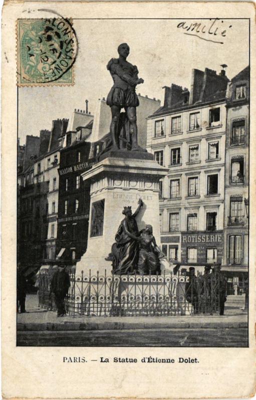 Carte postale ancienne Paris 5e-La Statue d'Etienne Dolet à Paris 5e